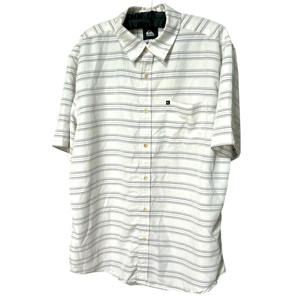 Quicksilver White & Grey Striped‎ Button Down Men's Shirt, XL